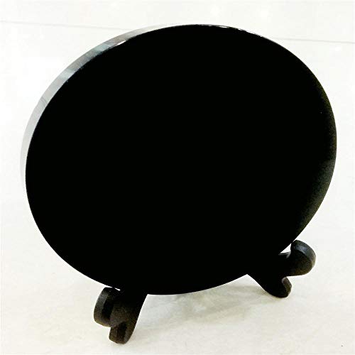 SDJH Novedades 100% Natural Disco de círculo de Piedra de obsidiana Negra Placa Redonda Espejo Fengshui para decoración de hogar y Oficina, 120 mm