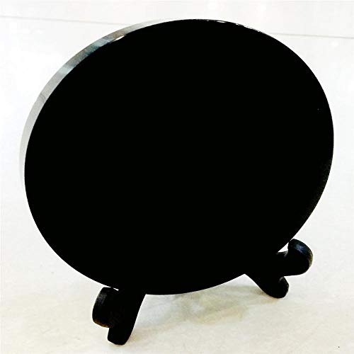 SDJH Novedades 100% Natural Disco de círculo de Piedra de obsidiana Negra Placa Redonda Espejo Fengshui para decoración de hogar y Oficina, 120 mm