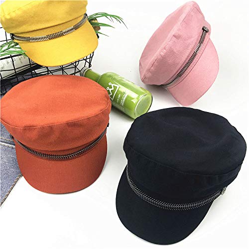 sdssup Sombrero Femenino Versión Coreana de la Personalidad Cadena de Metal Tapa Plana Azul Marino Casquillo Salvaje Ocasional Casquillo Octagonal Masculino otoño e Invierno Marea 砖 红色 M （56-58cm）