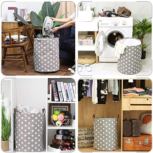 Sea Team - Cesto de lavandería con diseño Estrellas, cesto lavandería de Tela de Lona, contenedor Almacenamiento Plegable con Asas Cuero sintético y Cierre cordón, 50 x 40 cm, Interior Impermeable