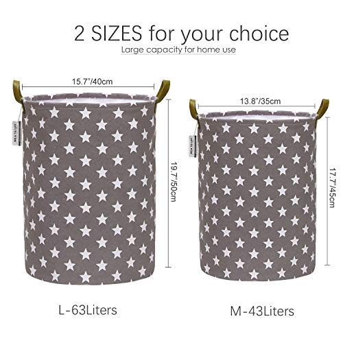 Sea Team - Cesto de lavandería con diseño Estrellas, cesto lavandería de Tela de Lona, contenedor Almacenamiento Plegable con Asas Cuero sintético y Cierre cordón, 50 x 40 cm, Interior Impermeable