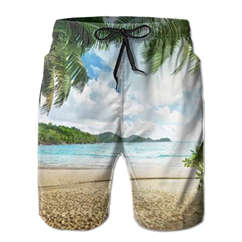 Sea Trees Sky Sand Paradise Ocean Splendor Beach Men Fashion Swim Trunks Trajes de baño de Secado rápido Board Shorts con Bolsillo Talla XL