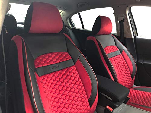 seatcovers by k-maniac Protectores de Las Fundas de los Asientos de Coche V2110301 Negro-Rojo Aplicaciones de Cuero Artificial en Asientos Delanteros Accesorios de automoción