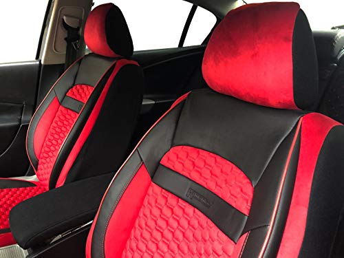 seatcovers by k-maniac Protectores de Las Fundas de los Asientos de Coche V2110302 Negro-Rojo Aplicaciones de Cuero Artificial en Asientos Delanteros Accesorios de automoción
