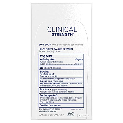 Secret Clinical Strength Antitranspirante y desodorante suave sólido, fresco deportivo, 1.5 oz.