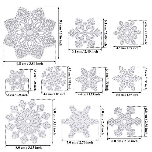 Set de 10 Troqueles de Corte de Copo de Nieve en Diferentes Tamaños Grandes Plantillas de Corte de Metal Plantilla de Copo de Nieve para Navidad Invierno Tarjeta de Álbum de Recortes Regalos