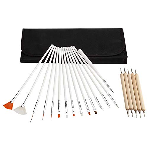 Set de 20 Accesorios para Diseño de Uñas,Nail Art Designing Painting Dotting Detailing Pen Brushes Bundle Tool Kit,15 Pinceles y 5 Punzones Incluidos