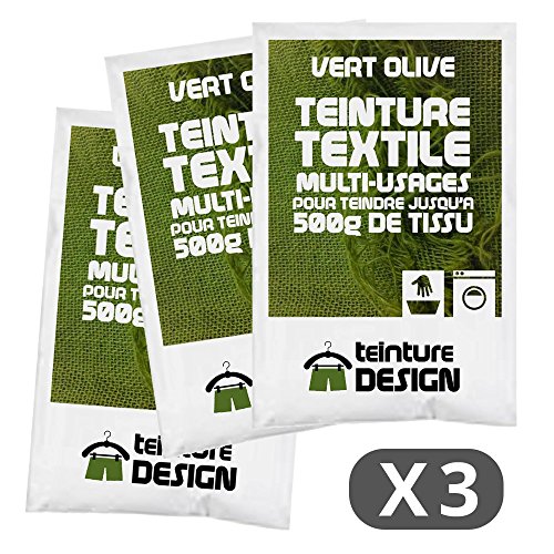 Set de 3 bolsas de tinte textil – Verde Oliva – Teintures universales para ropa y telas naturales