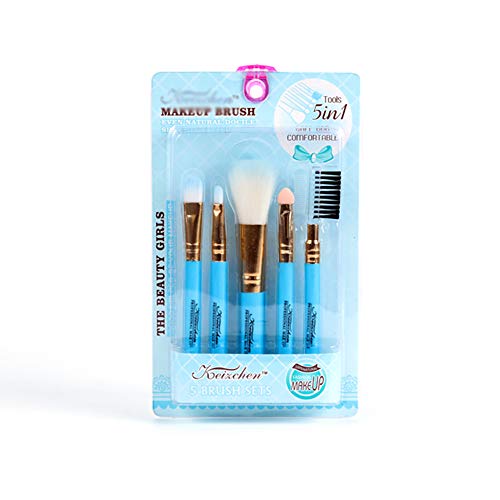 Set de 5 pinceles de maquillaje Set Set de brochas de maquillaje profesional Pinceles de maquillaje Set Premium Synthetic Foundation Brush Blending Face Powder Blush Concealers Kit (Blue)