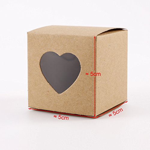 Set de 50 Cajas para dulces bombones Caja kraft de boda regalo Rútico 5x5x5cm Cajita de cuadro con Corazón Transparente