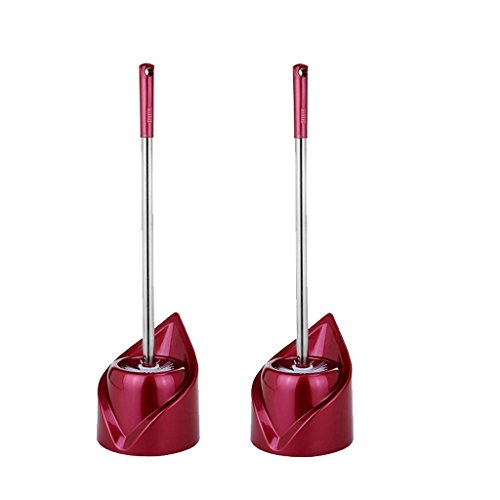 Set de cepillo de tocador 2pack, con la forma creativa base de la hoja de plástico WC mango largo cepillo limpio cepillo de acero inoxidable vino tinto ( Color : Wine red )
