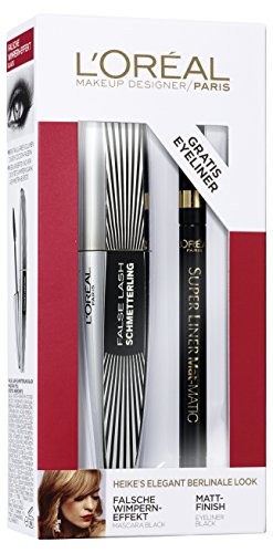 Set de cosméticos de L'Oréal Paris. Máscara para pestañas con efecto mariposa de medianoche, rímel y superliner Mat Matic Ultra Black. Pack de una unidad