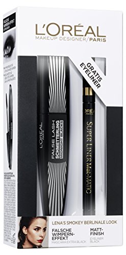 Set de cosméticos de L'Oréal Paris. Máscara para pestañas con efecto mariposa, rímel y superliner Mat Matic Ultra Black. Pack de una unidad