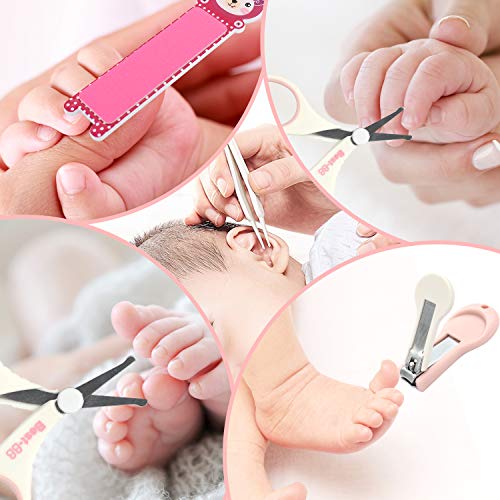 Set parael Cuidado, HOMEWINS Kit de Cuidado del Bebé 5 Piezas Incluidos Libre de BPA Uñas de Aseo con Manicura, Cortaúñas, Lima de Uñas, Tijeras × 2, Pinzas Kit de Enfermería Esencial (Rosa)