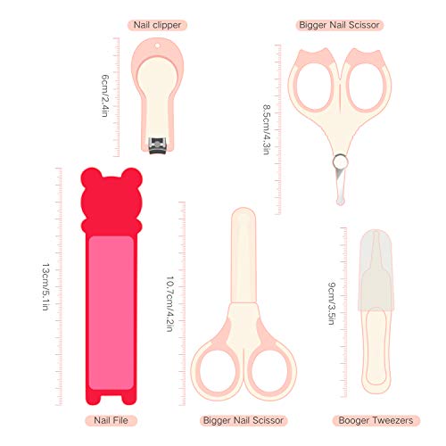 Set parael Cuidado, HOMEWINS Kit de Cuidado del Bebé 5 Piezas Incluidos Libre de BPA Uñas de Aseo con Manicura, Cortaúñas, Lima de Uñas, Tijeras × 2, Pinzas Kit de Enfermería Esencial (Rosa)