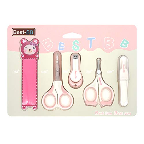 Set parael Cuidado, HOMEWINS Kit de Cuidado del Bebé 5 Piezas Incluidos Libre de BPA Uñas de Aseo con Manicura, Cortaúñas, Lima de Uñas, Tijeras × 2, Pinzas Kit de Enfermería Esencial (Rosa)