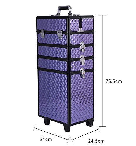 SGSG Maleta con Carrito de Maquillaje Viaje Profesional Aluminio con Cerradura Esteticista Artista Joyas Grande Desmontable Adecuado para peluqueros Maquillador o Trabajo Diario 34x24.5x76.5cm Mo