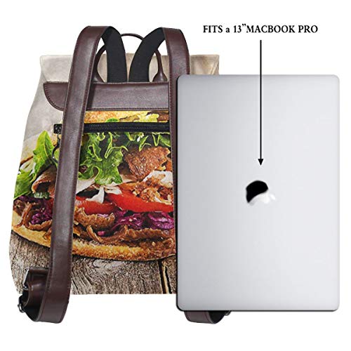 SGSKJ Mochila de Cuero Mujer Bolso Kebab sabroso Estudiante Casual Bolsa La Universidad Bolsa de Viaje de Cuero Mochila Mujer