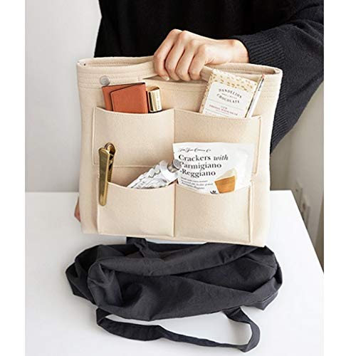 sharprepublic Bolso Grande De Fieltro Bolso De Mano Organizador Inserto Liner Multi-Bolsillo - Caqui, Individual