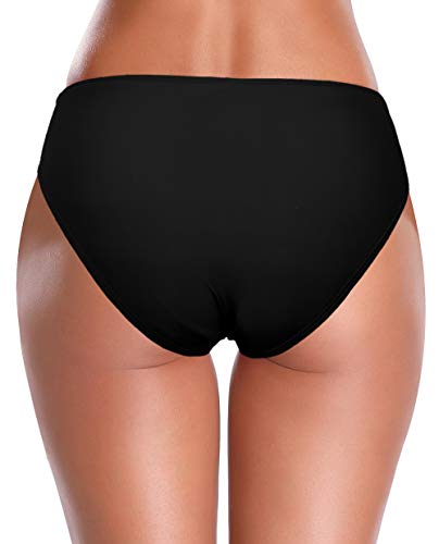 SHEKINI Mujer Bañador Sexy Bañador de Media Altura Cintura Plisada Pantalones de Playa (XXL, Negro)