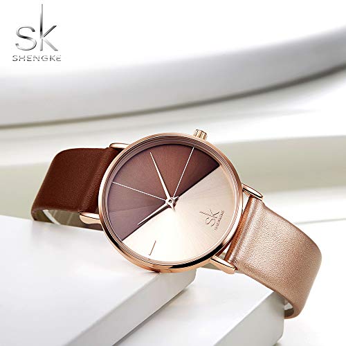 SHENGKE shengke señoras Reloj de Pulsera Creativas Mujeres Relojes Marca Reloj Mujeres Malla Vestido Reloj (K0095-Rosegold&Brown)