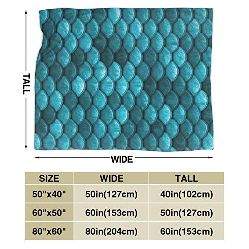 shenguang Hermosa Manta de Forro Polar con Escamas de Pescado, Color Azul Marino, Verde Azulado, tamaño de Tiro, Ligera, Suave, acogedora,, Manta de Cama, Microfibra, 40 'x 50', mant