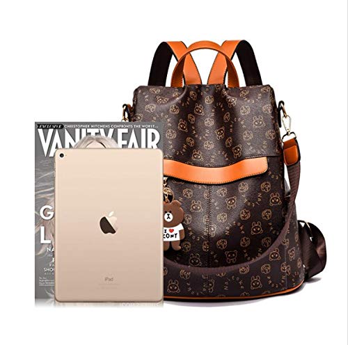 shepretty Mochila Cuero antirrobo para Mujer, 0998Oso-Marrón