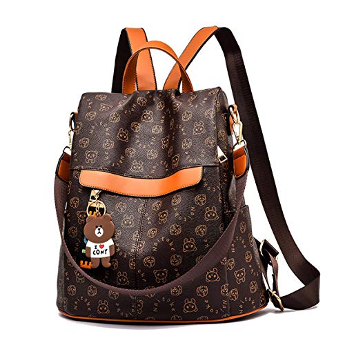 shepretty Mochila Cuero antirrobo para Mujer, 0998Oso-Marrón