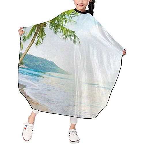 Sherly Yard Capa de peluquería para niños, Palm Tree Beach Seawave Sunshine Vintage Kids Barber Cape Salon Impermeable Corte de Cabello Vestido de peluquería Capa de Peinado para niño