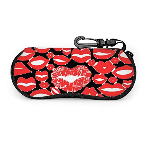 sherry-shop Estuche para anteojos Labios rojos Fondo negro Estuche para gafas de sol Estuche de anteojos con cremallera portátil ultraligero Estuche de neopreno versátil personalizado