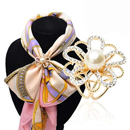shlutesoy Black Friday 50% off Mujeres Faux Pearl Rhinestone Flor Bufanda Chal Hebilla Clip Broche Decoración Regalo Dorado