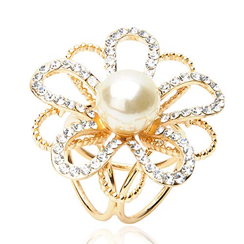 shlutesoy Black Friday 50% off Mujeres Faux Pearl Rhinestone Flor Bufanda Chal Hebilla Clip Broche Decoración Regalo Dorado