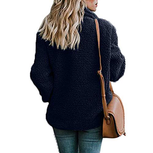 SHOBDW Mujer Chaqueta para Mujer de Moda Sólida Chaqueta Casual Otoño Invierno Tops de Manga Larga Parka cálida Outwear Abrigo para Mujer Turn Down Collar Overcoat Ladies Outercoat (Small, Armada)