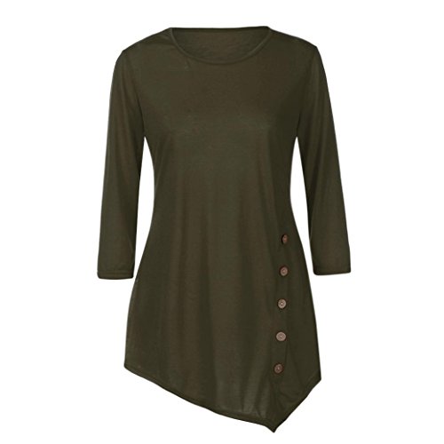 SHOBDW Mujeres de Manga Larga Suelta botón Trim Blusa de Color sólido Cuello Redondo túnica Camiseta (Ejercito Verde, XXL)