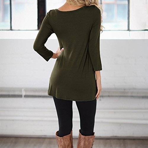 SHOBDW Mujeres de Manga Larga Suelta botón Trim Blusa de Color sólido Cuello Redondo túnica Camiseta (Ejercito Verde, XXL)