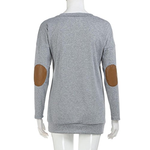SHOBDW Mujeres Sueltas de Manga Larga de Patchwork sólida Camiseta Inferior Blusa Tops (Gris, S)