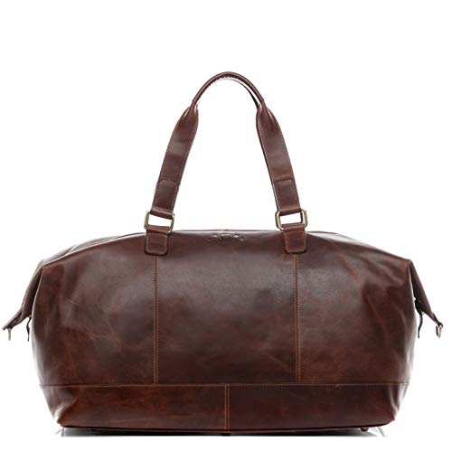 SID & VAIN® Bolsa de Viaje tamaño Grande Logan Bolso de Deporte Fin de Semana Maletín Weekender Equipaje de Mano Cabina Piel marrón