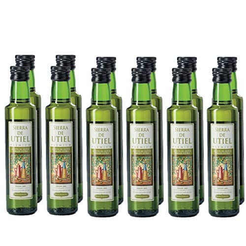 Sierra de Utiel - Aceite de Oliva Virgen Extra Premium - Caja de 12 botellas de 250 ml - AOVE 100% natural producido en España - Ideal para regalar en bodas, bautizos y comuniones