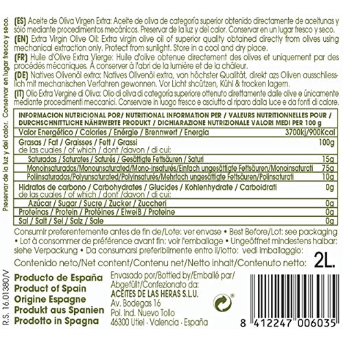 Sierra de Utiel - Aceite de Oliva Virgen Extra Premium - Garrafa PET (2 l) - Producto Natural Origen España