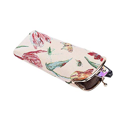 Signare Tapiz estuche de anteojos para mujer con diseño de tulipán negro (Tulip con fondo negro)