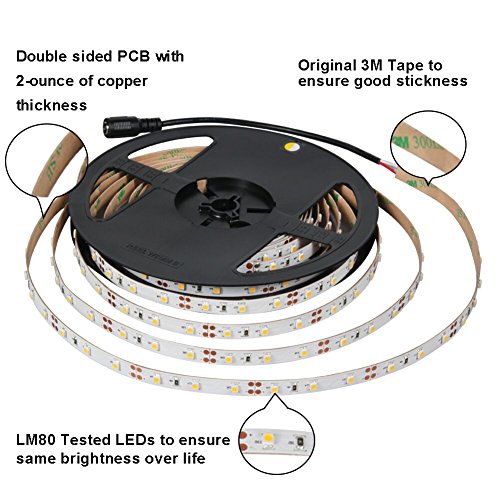 Signcomplex Tira de LED flexible 3528 SMD Cinta de LED con 3M cinta autoadhesiva 5m un carrete 12V DC (Azul)