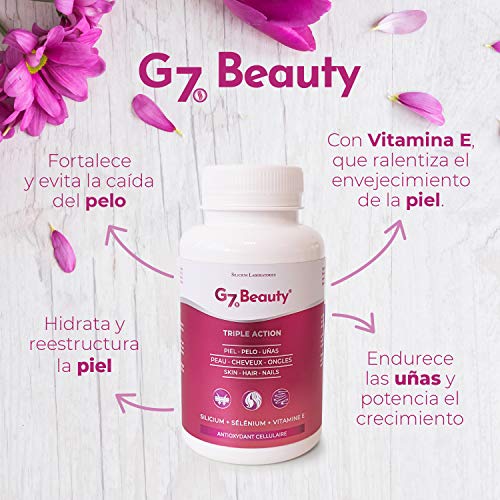 SILICIUM G7 BEAUTY | Vitaminas Para Piel, Crecimiento del Cabello y Endurecedor de Uñas | Multivitaminas Con Vitamina E, Silicio Orgánico y Selenio | Para Mujer y Hombre