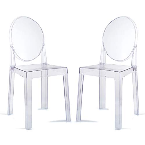 Silla Ghost 2PCS Sillas de comedor Silla de tocador de maquillaje transparente, Silla auxiliar de comedor Ghost Style, Silla moderna - Desmontable y apilable (transparente, 2 piezas)