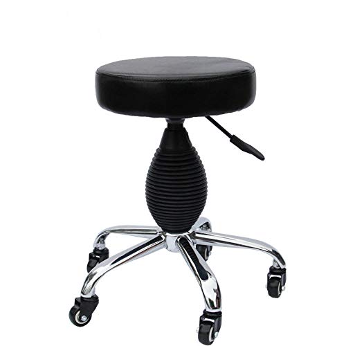 Silla Trabajo Taburete Ruedas con Rueditas，Silla de Peluqueria con Negro PU Cuero Sintético Asiento，Altura Regulable 45-57 cm，160kg de Capacidad de Carga，Taburete Tallerpara Dentistas, Doctores
