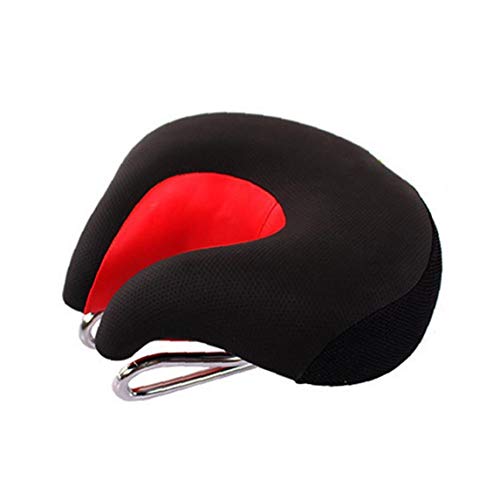 Sillín, sin Nariz Suave cómoda del cojín Amortiguador de la Forma Bicicletas Ciclismo Ancha ergonómica Silla Cojín de ratón para Bicicletas de montaña y Bicicletas de Paseo Negro y Rojo