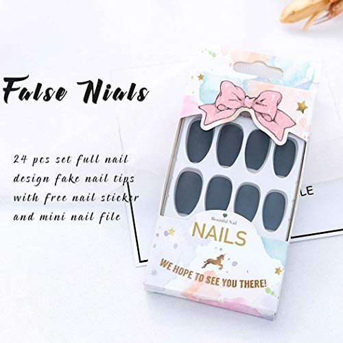 Simsly Coffin Fake Nails Tips Black Matte Long False Nails Set Full Cover Artificial Nails Press on Nails para mujeres y niñas (24 piezas)