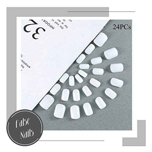Simsly - Uñas postizas blancas cuadradas para uñas postizas, con prensa natural en uñas artificiales para mujeres y niñas (24 unidades)
