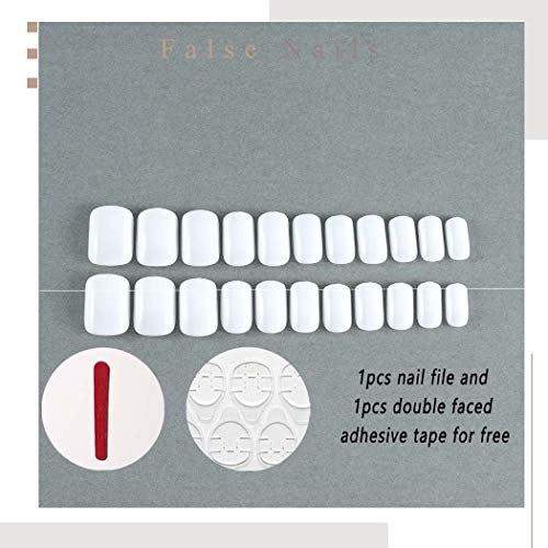 Simsly - Uñas postizas blancas cuadradas para uñas postizas, con prensa natural en uñas artificiales para mujeres y niñas (24 unidades)