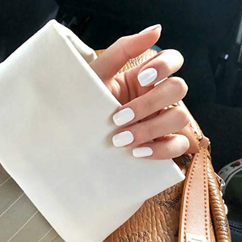 Simsly - Uñas postizas blancas cuadradas para uñas postizas, con prensa natural en uñas artificiales para mujeres y niñas (24 unidades)