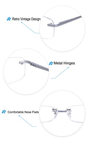 Sin Montura Gafas de Lectura 3.0 Hombres y Mujeres Patillas Metálica Lente Transparente con Funda, 3.0(65-69 años)